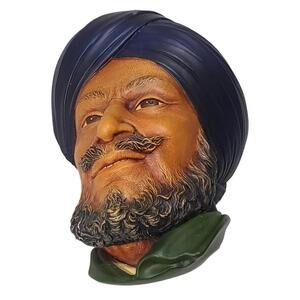 Vintage 1966 Bossons England SIKH Head Chalkware Wall Hanging Hand Painted